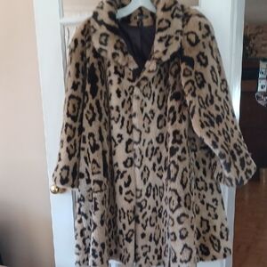 Leopard Print Faux Fur Swing Coat Vintage Made In The USA